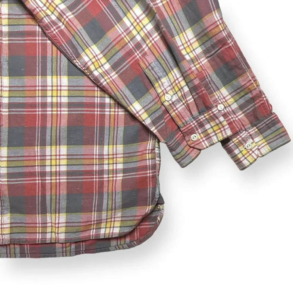 LEVI'S Button Up Shirt Flannel Plaid Check Skateboard Surf Relaxed Red Yellow XL